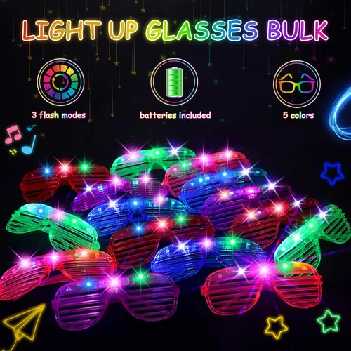 Vista 6 de 84 lentes LED, 5 colores iluminados con 3 modos de luz, suministros de fiesta que brillan en la oscuridad, gafas brillantes para fiestas rave