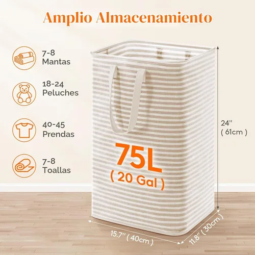 Vista 2 de Lifewit Cestas de lavandería grandes de 75 litros, bolsas para cestas de Beige