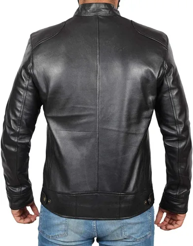 Vista 4 de Decrum Cafe Racer Real Lambskin Leather Jackets For Men Motorcycle Style Negro