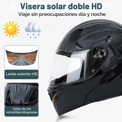 Vista 4 de Casco de motocicleta modular con Bluetooth UWILSEE, Casco integral abatible de cara completa con visera doble aprobado por DOT, con altavoces duales