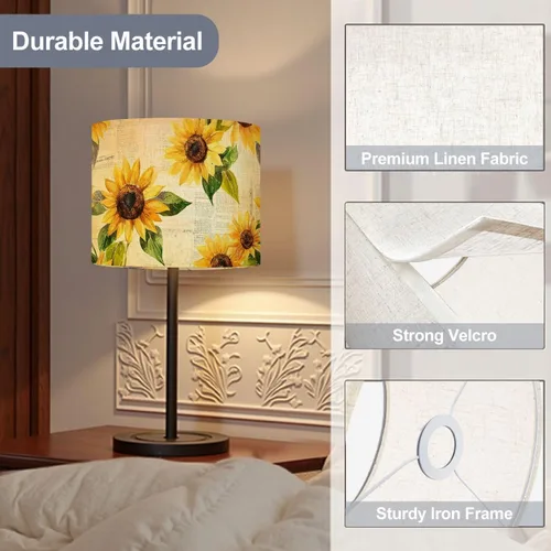 Vista 4 de Drum Lamp Shade seamless hand drawn vibrant yellow watercolor sunflowers Lampshade for Floor Lamps Table Lamps Pendant Light 11"x8.9" Large Lamp