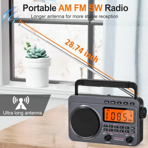 Vista 3 de Radio portátil con la mejor recepción, radio digital recargable de 4000 mAh AM FM portátil con tarjeta SD/reproducción USB, sintonizador digital