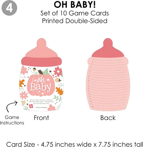 Vista 7 de Big Dot of Happiness Girl Little Pumpkin - 4 juegos de baby shower de otoño - 10 cartas cada uno - Quién sabe mejor a mami, cuestionario de mamá