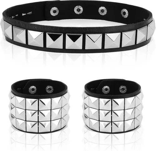 Vista 8 de Pulsera de Halloween, collares, accesorios de cuero con tachuelas, con tachuelas emo, punk, góticas, collares para mujeres y hombres