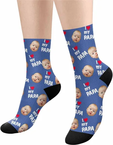 Vista 2 de Calcetines personalizados para convertir tu foto en I Love My Papa Calcetines personalizados unisex para regalo único, color3
