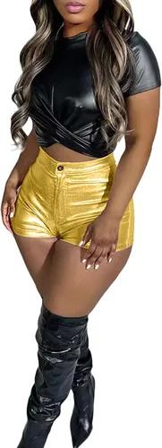 Vista 3 de Adogirl Pantalones cortos de piel sintética para mujer con bolsillos