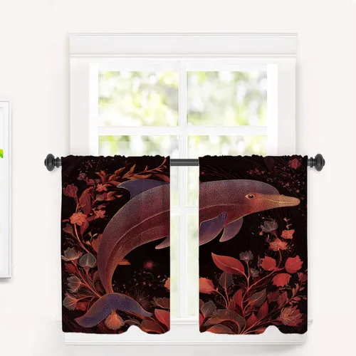 Vista 49 de Maritime Ocean Blackout Tier Curtains, Anchors Nautical Art Half Window Drapes for Kitchen with Rod Pocket,Room Darkening 2 Pack 26X24 Inches