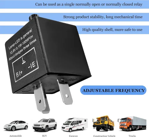 Vista 3 de Relé intermitente electrónico de 3 pines CF13 EP34, relé intermitente LED CF-3 con función de velocidad ajustable, relé intermitente de señal