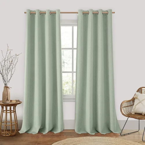Vista 25 de HOMEIDEAS Cortinas 100% opacas beige de 63 pulgadas de largo, mezcla de lino con textura de oscurecimiento, cortinas con aislamiento térmico