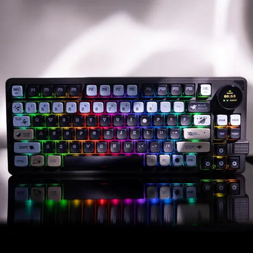 Vista 5 de GK GAMAKAY Teclado mecánico LK75 con junta al 75% con pantalla inteligente TFT 2 en 1 y perilla, Bluetooth 5.02.4GHzUSB-C con cable MDA Perfil