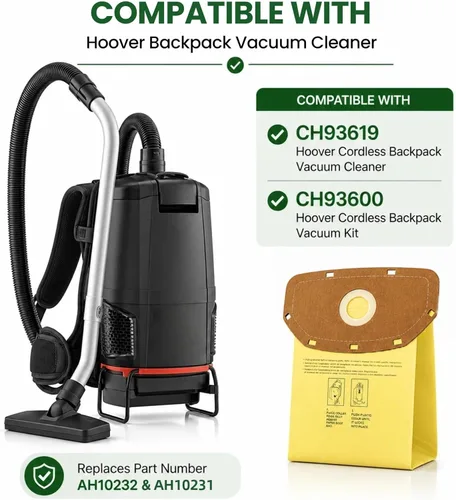 Vista 3 de Paquete de 15 bolsas de vacío con cuello sellado AH10232 para Hoover Commercial MPWR 40 V, mochila inalámbrica, aspiradora CH93619, CH93600 Bolsa