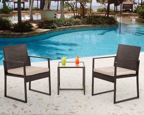 Vista 6 de FDW Juego de 3 muebles de patio al aire libre, sillas de mimbre de ratán para patio, césped, balcón, piscina, patio, color negro