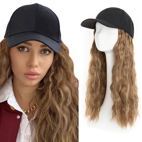 Vista 17 de S-noilite Peluca de gorra de béisbol con extensiones de cabello, 8 pulgadas, corta, rizada, ondulada, estilo Bob, peinado, ajustable, con cabello