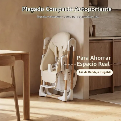 Vista 6 de Kinder King Silla alta plegable para bebés y niños pequeños, asiento Beige