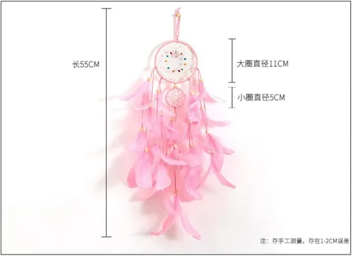 Vista 2 de Atrapasueños rosados para decoración de pared, cuentas de plumas, decoración del hogar, atrapasueños para colgar en la pared para niñas, dormitorio