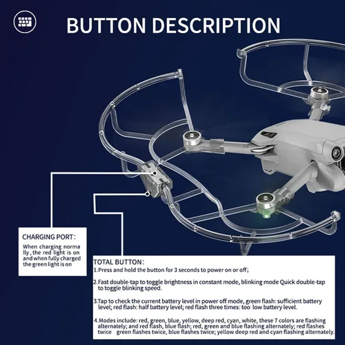 Vista 7 de Protector de hélice luminoso compatible con DJI Mini 3/Mini 3 Pro Drone Quick Release Blade Protectores Hélice, Funda protectora anticolisión