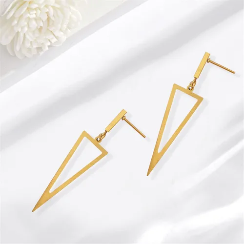 Vista 4 de Charm Chic - Aretes colgantes minimalistas de metal punk triangulares rectangulares con geometría para mujeres, niñas, adolescentes y hombres