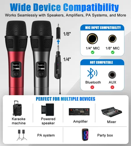 Vista 7 de Aveek Micrófono inalámbrico para karaoke, micrófono de karaoke recargable (trabajo 40 hs), para altavoz, máquina de karaoke, iglesia, discurso