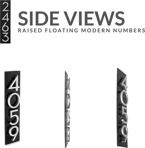 Vista 2 de Montague Metal Products Placa de dirección vertical de 4 pulgadas flotante con números de casa, aluminio, fácil de instalar, vertical, 4 dígitos
