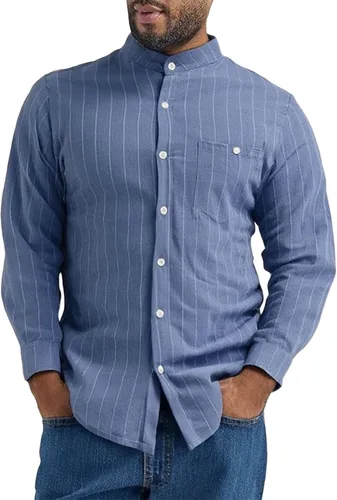 Vista 12 de Camisa de lino para hombre, manga larga, casual, a rayas, con botones, para playa, verano y boda