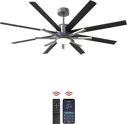 Vista 9 de Ventiladores de techo negros de 72 pulgadas con luces y control remoto, moderno ventilador de techo grande para sala de estar, dormitorio, patio, 6
