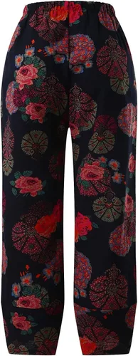 Vista 5 de QULSE Pantalones capri para mujer, pantalones palazzo, pantalones de descanso de pierna ancha, pantalones recortados, pantalones holgados