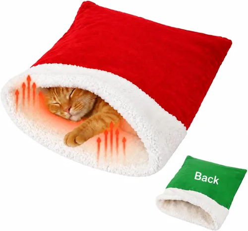Vista 11 de Saco de dormir autocalentable para gatos de interior, cama cueva autocalentable para gatos, almohadilla térmica acogedora y suave para invierno Gris
