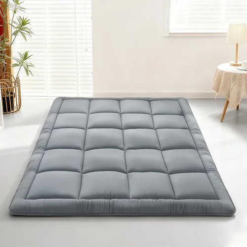 Vista 8 de Colchón de piso japonés Futón, colchón enrollable plegable de 5 capas gruesas, almohada de tatami de espuma cómoda (Azul profundo, individual)