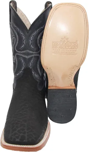 Vista 2 de Botas vaqueras de cuero genuino con punta cuadrada para hombre