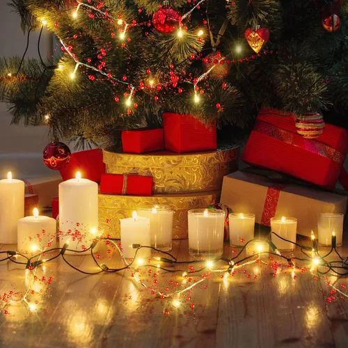 Vista 7 de Honoson Guirnalda de luces de Navidad con cuentas de bayas de 33 pies, guirnalda de luz para chimenea, decoración de chimenea de Navidad, cuentas