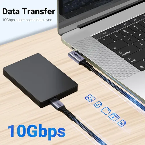Vista 3 de Cable USB C corto de 100W 3.1 ángulo recto [1.5 pies, 2 paquetes], carga rápida de 5A, cables con chip E-Marker de datos de alta velocidad 10Gbps