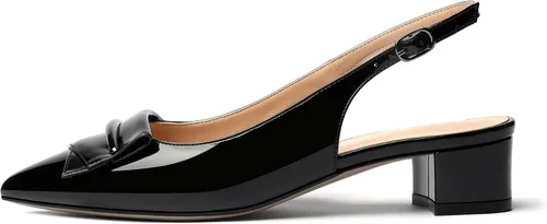 Vista 2 de Zamikoo Zapatos de tacón bajo de 1.4 pulgadas para mujer, tacón bajo con hebilla, lazo puntiagudo, zapatos de vestir de moda para fiestas, bodas
