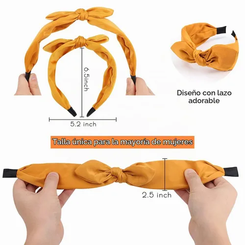 Vista 4 de TOBATOBA Diademas con lazo anudado, diademas de orejas de conejo para mujer, accesorios anchos y sólidos para el cabello Color 1