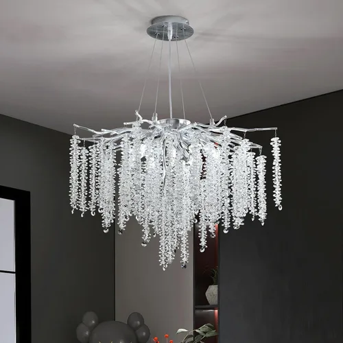 Vista 20 de Lámpara de araña moderna de cristal en forma de gota de lluvia, lámpara lineal negra rectangular de 40' de la serie Art Deco con forma de rama