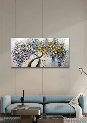 Vista 4 de V-inspire Arte, 24 x 48 pulgadas, moderno, 100% pintado a mano, pinturas al óleo de árbol de la suerte, pintura acrílica, decoración de marco