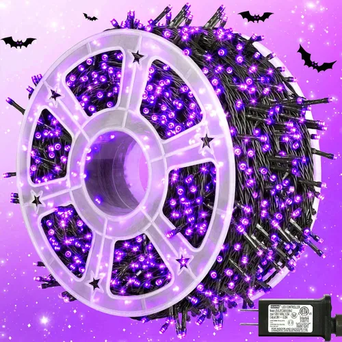 Vista 13 de kemooie 500 luces LED de Navidad rosadas, luces de Navidad de 164 pies para exteriores, enchufables, impermeables, con 8 modos de parpadeo