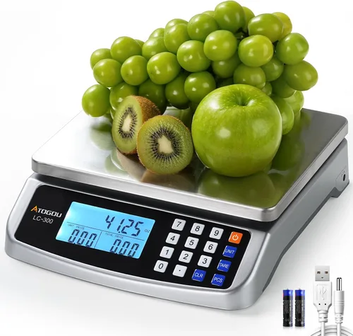 Vista 9 de Atogou Báscula de alimentos de 66 libras, báscula de cocina comercial con cálculo de precios, enchufable utilizable, 0.05 oz/1 g, acero inoxidable