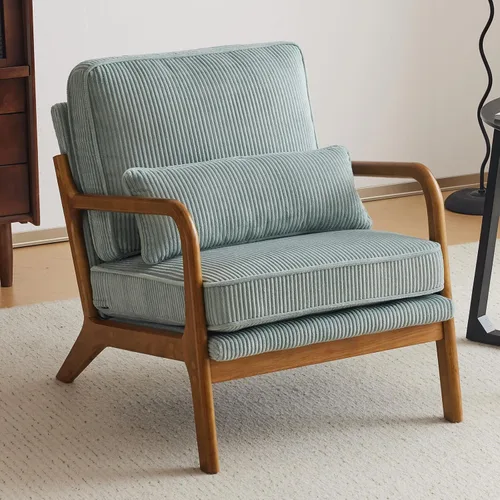 Vista 22 de VINGLI Silla de Acento de Pana Premium Mejorada, Silla con Reposabrazos Tapizada, Cómoda Silla de Lectura de Madera Maciza con Almohada Lumbar