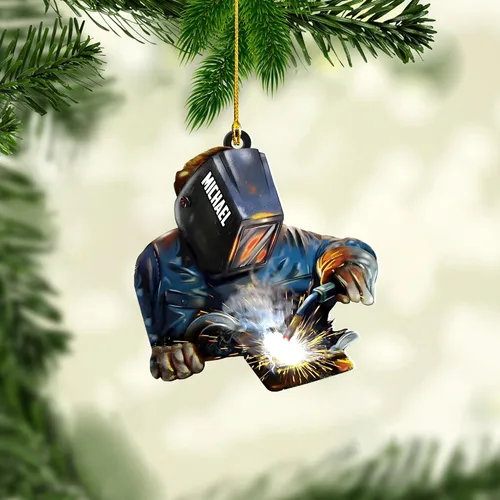 Vista 16 de Adornos de soldador personalizados, adorno de árbol de Navidad con nombre personalizado, regalo perfecto para soldador