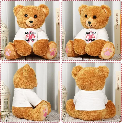 Vista 4 de Chalyna Oso de peluche de 16 pulgadas para el cáncer de mama, oso de cinta rosa, oso suave para sobrevivientes de cáncer, regalo para mujeres