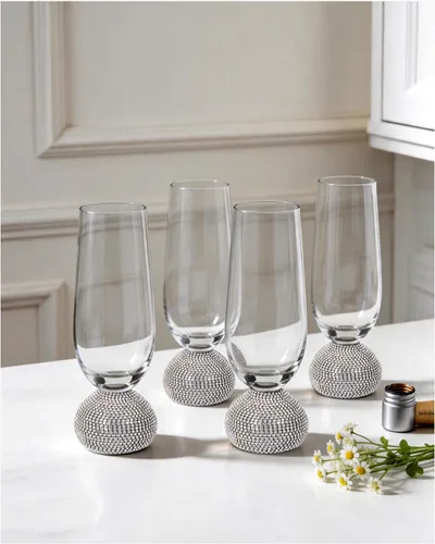 Vista 27 de Juego de flautas de champán de 4, vasos de champán sin tallo para boda, vasos de mimosa de cristal irrompibles y elegantes, flautas de champán de 10