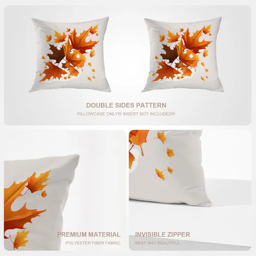 Vista 4 de Autumn Maple Leaves Throw Pillow Covers, Fall Orange red Leaves Cushion Cases Digital Blended Hidden Zipperl Decorative Pillow Covers Square 16X16