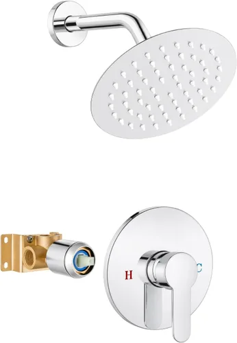 Vista 12 de Heyalan Juego de grifo de ducha con válvula, sistema de ducha de baño, kit de molduras de ducha de un solo mango, cabezal de ducha fijo de lluvia