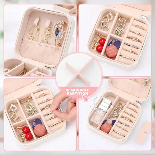 Vista 2 de Joyero, caja organizadora de joyas, cajas pequeñas de joyería, organizador de joyas, estuche de viaje de joyas, organizador de aretes con espejo