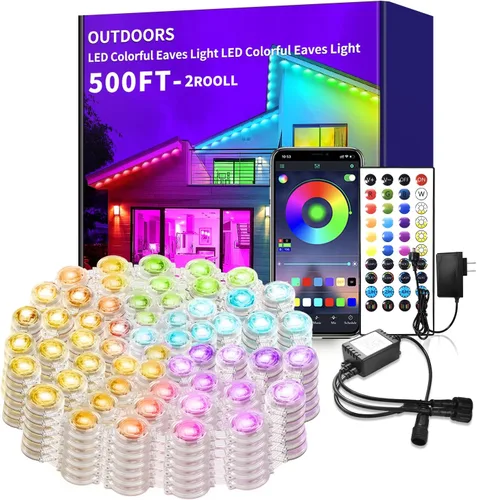 Vista 9 de Luz permanente para exteriores de 100 pies, luces RGB inteligentes para exteriores con aplicación y control remoto, sincronización de música