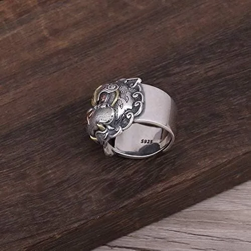 Vista 4 de KOINEN Three Tone 925 Sterling Silver Chinese Mythical Animal PIXIU Ring for Men Women Open and Adjustable