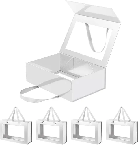 Vista 7 de Caja de regalo negra con ventana, caja de regalo magnética transparente para regalo, caja de propuesta de padrino de boda (10.5 x 7.5 x 3 pulgadas)