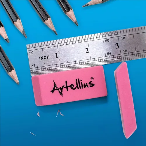 Vista 7 de Artellius Borradores rosados Sin látex ni manchas Suministros escolares a granel Aulas, profesores, escuela en casa, oficina, clase de arte