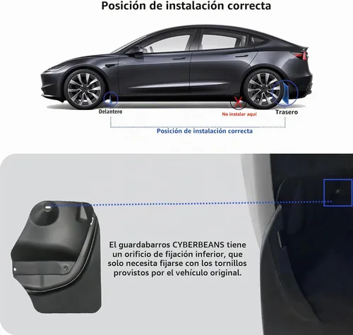 Vista 5 de 4 guardabarros para Tesla Model 3 Highland accesorios 2024 2025 2026 flexibles, sin perforación, protectores contra salpicaduras para todo