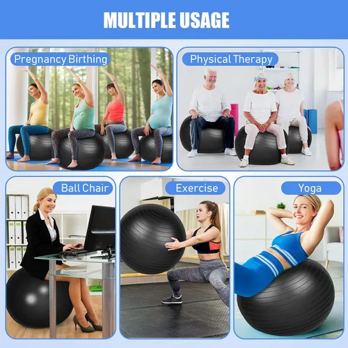 Vista 7 de Leyndo 2 pelotas de yoga grandes de 26 pulgadas, pelota de ejercicio antiestallido con bomba, 26 pulgadas/25.6 in para mejorar la postura
